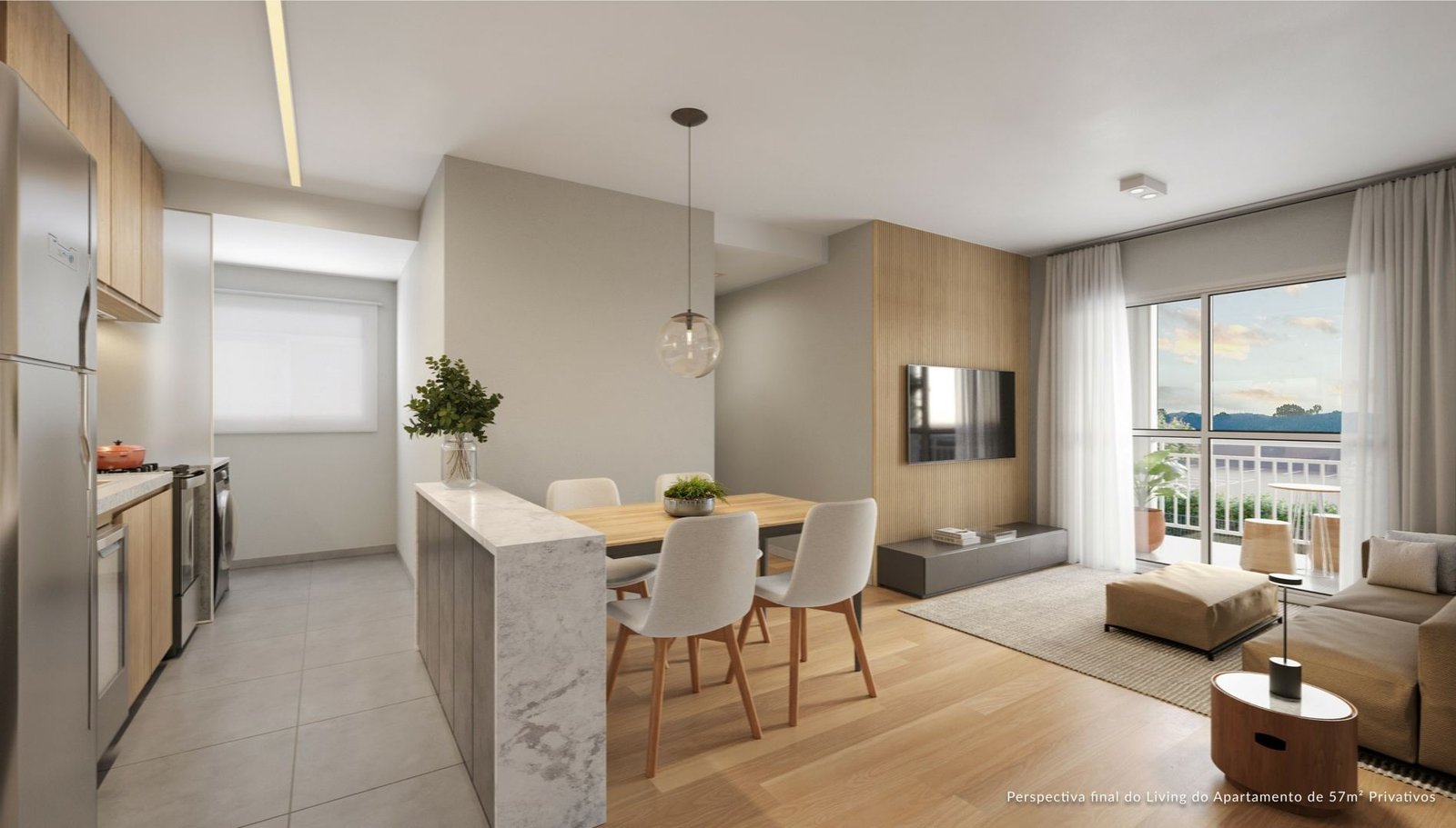 Living decorado 57 m²